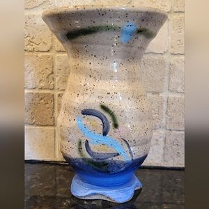 North Carolina Pottery Handmade Vase with Hand Painted Design Signed Grape